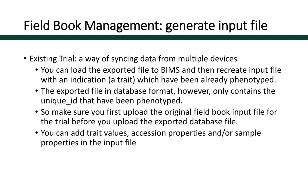 field book management generate input file field 1