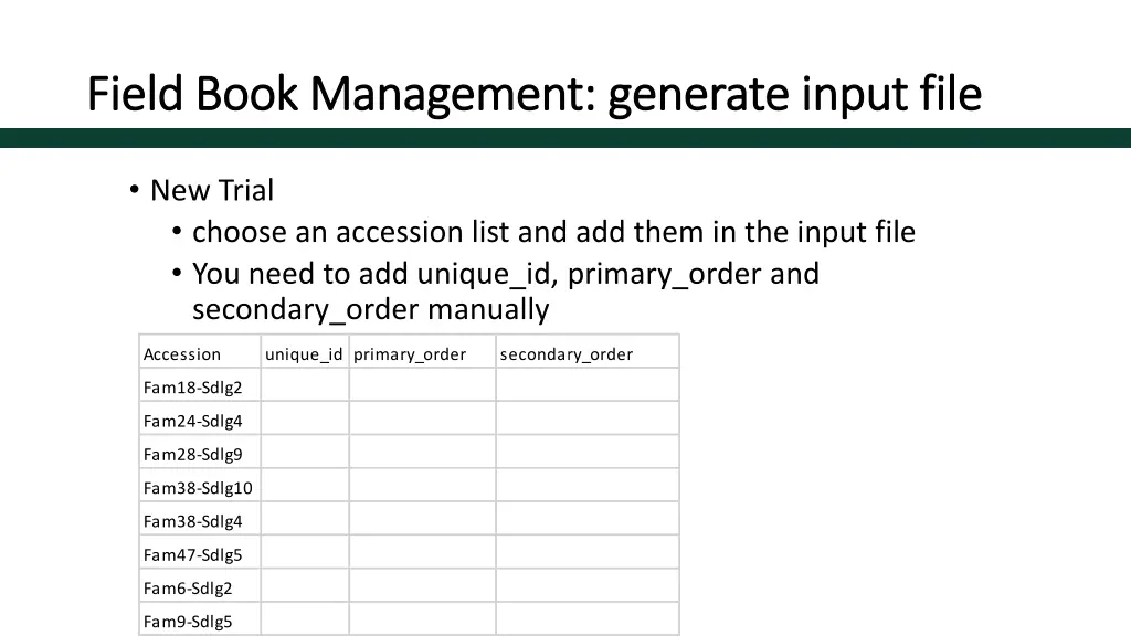 field book management generate input file field