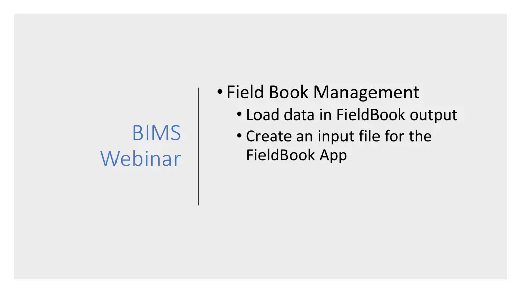 field book management load data in fieldbook