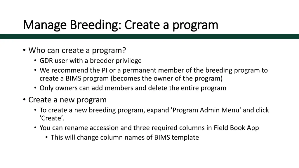 manage breeding create a program manage breeding