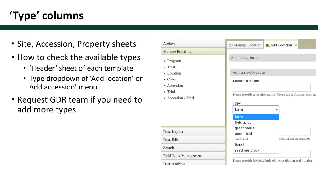 type columns