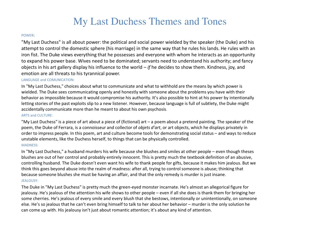 my last duchess themes and tones