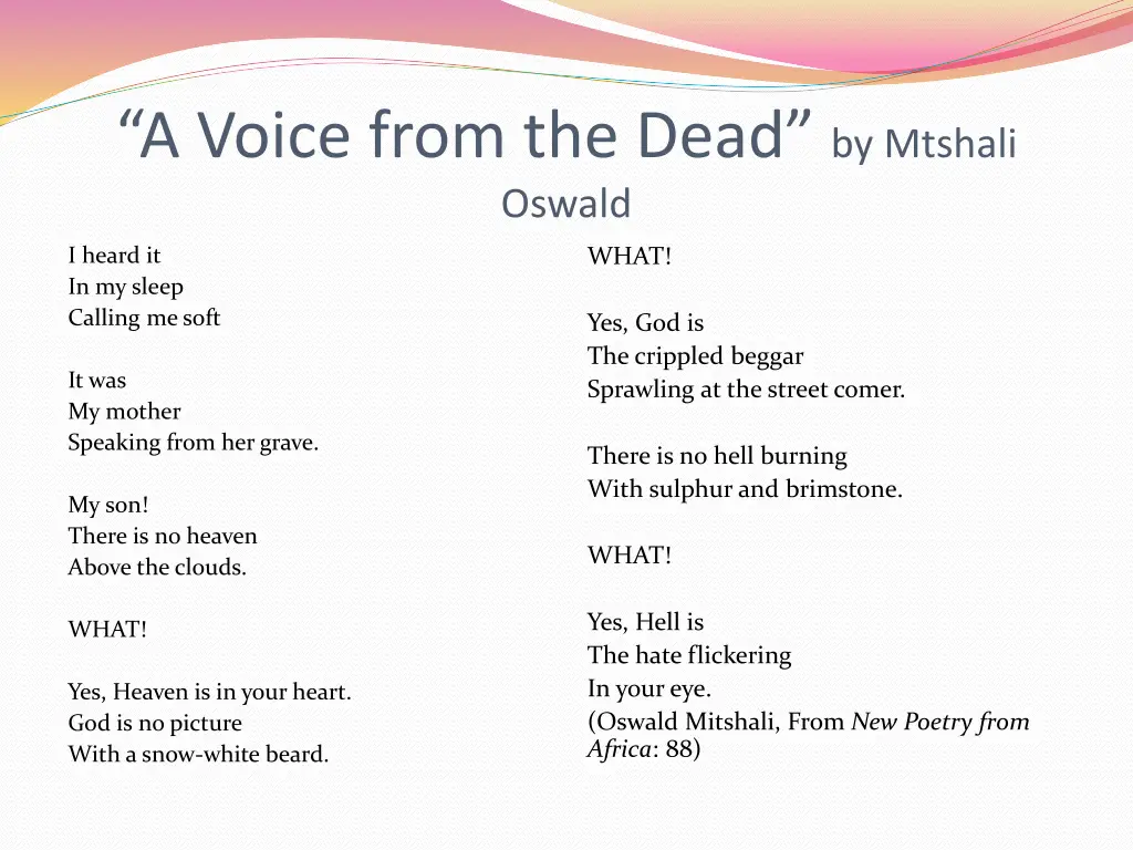 a voice from the dead by mtshali oswald