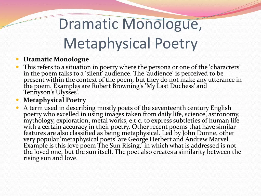 dramatic monologue metaphysical poetry