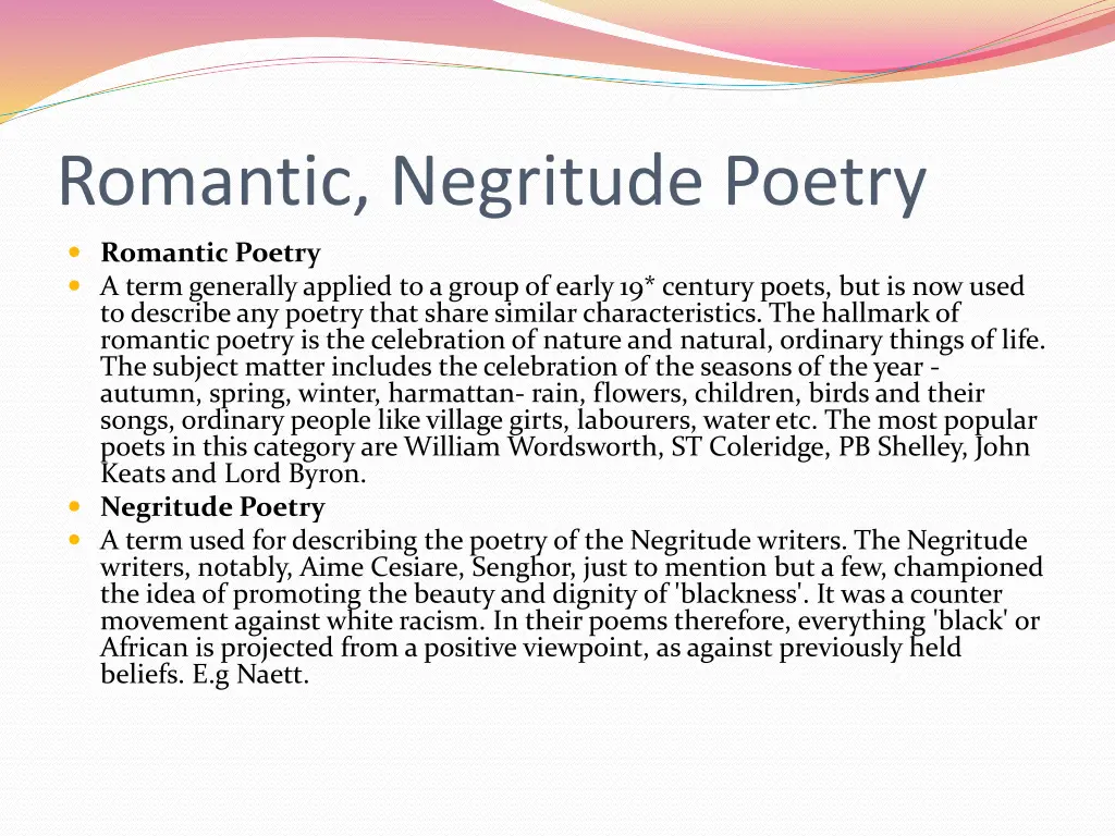 romantic negritude poetry