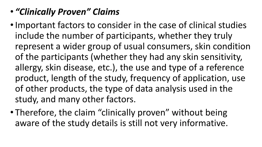 clinically proven claims important factors