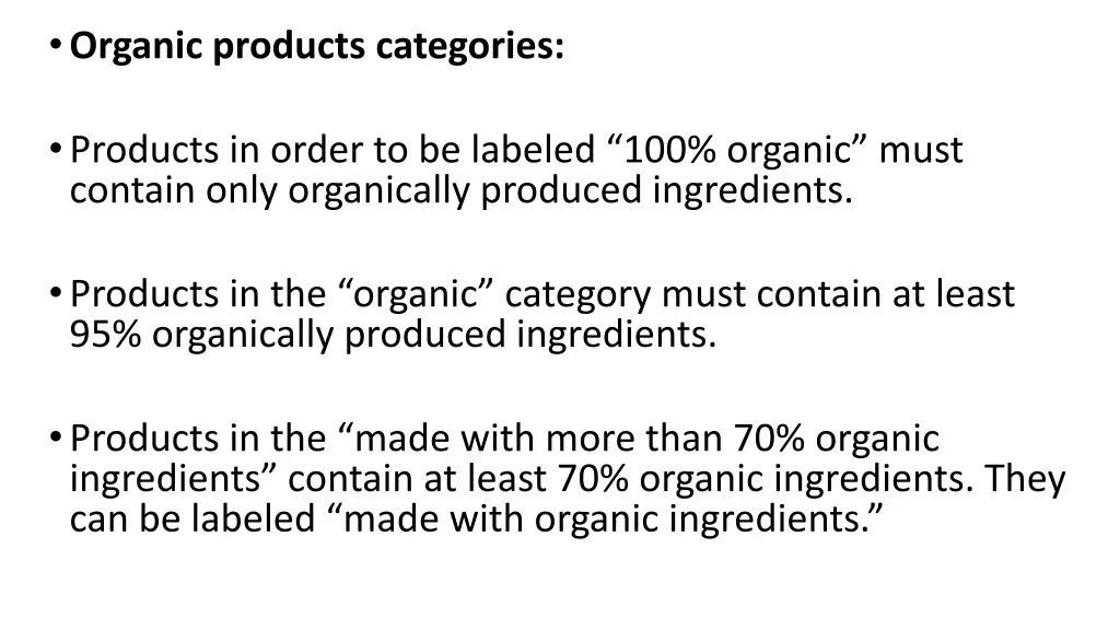 organic products categories