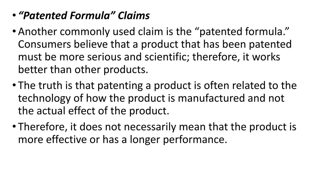 patented formula claims another commonly used