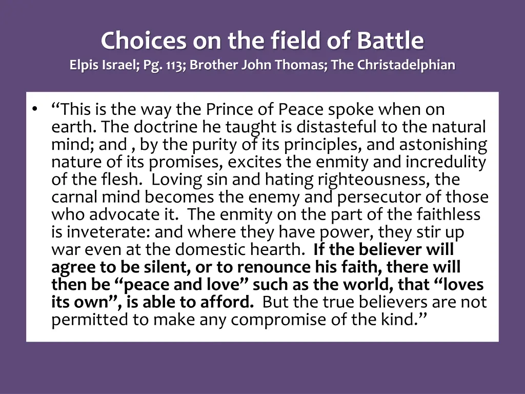 choices on the field of battle elpis israel