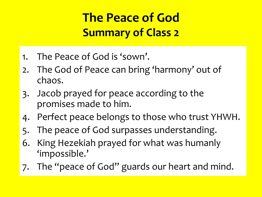 the peace of god summary of class 2