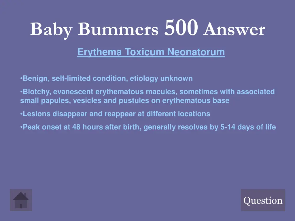 baby bummers 500 answer erythema toxicum