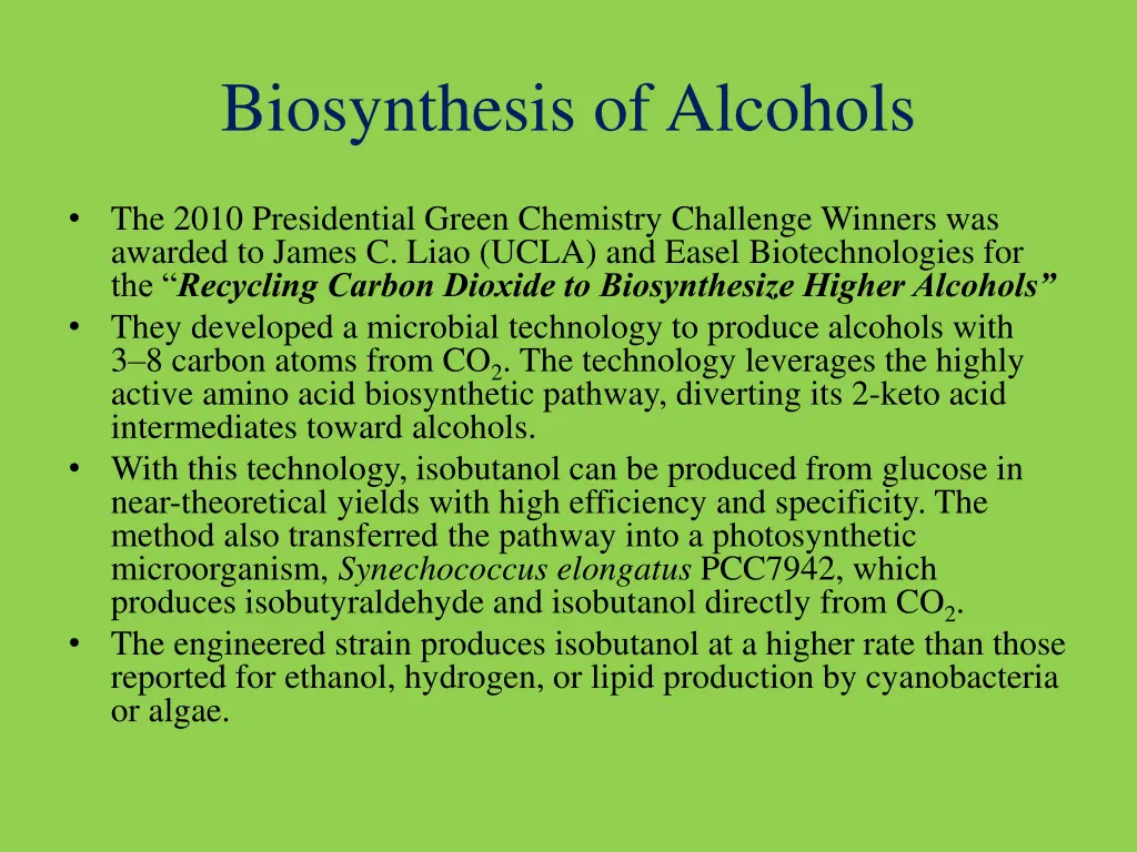 biosynthesis of alcohols