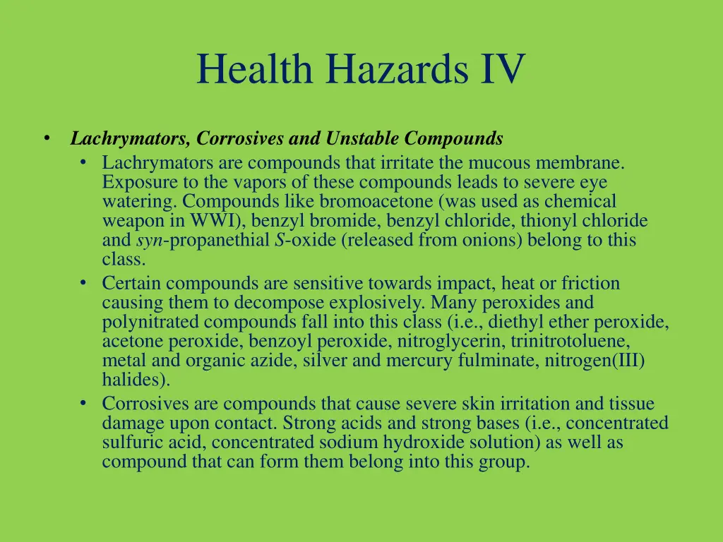 health hazards iv