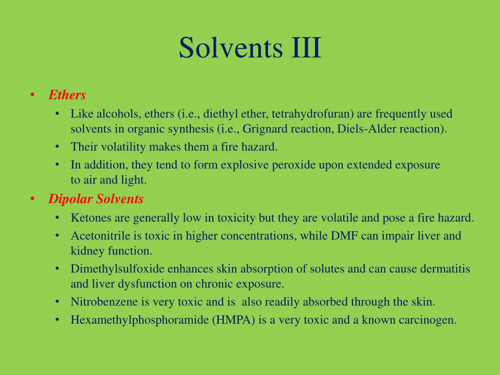 solvents iii