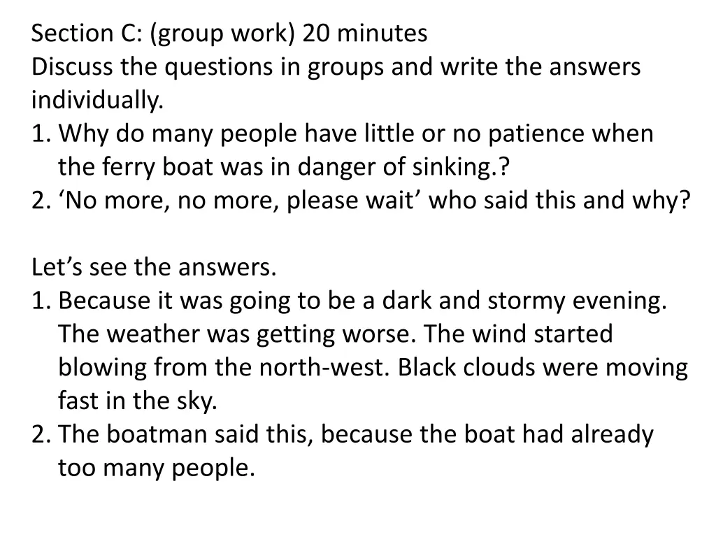 section c group work 20 minutes discuss