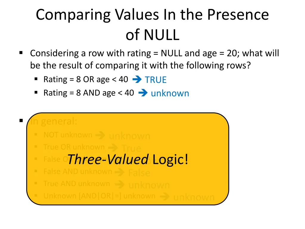 comparing values in the presence of null 1