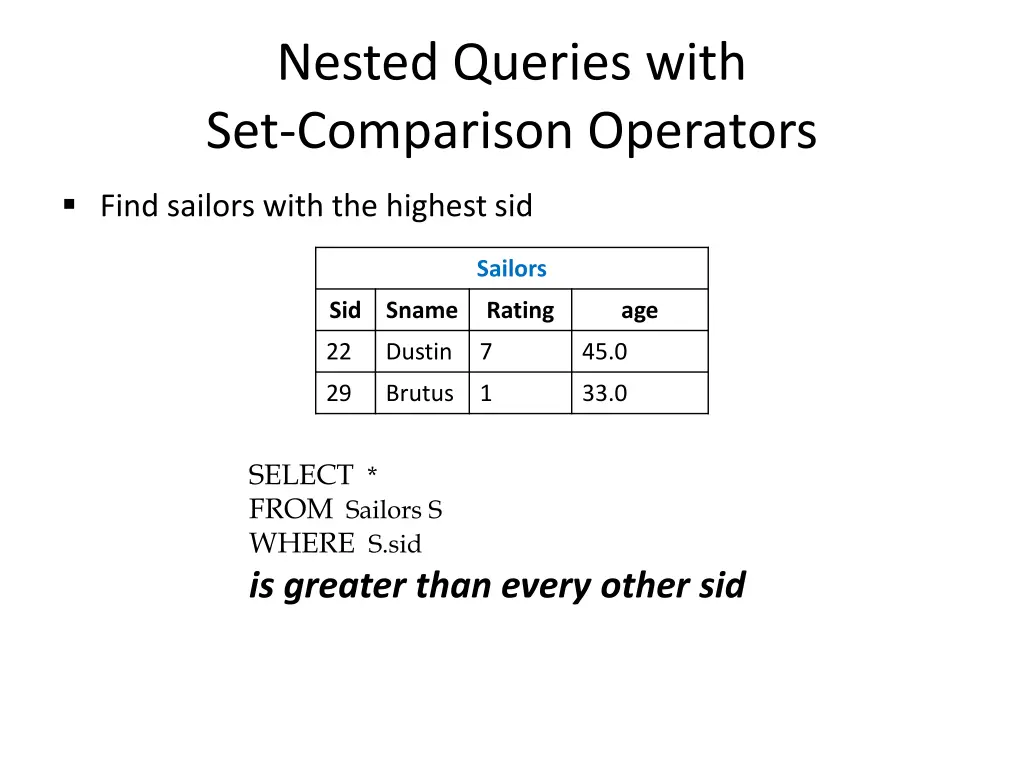 nested queries with set comparison operators 2