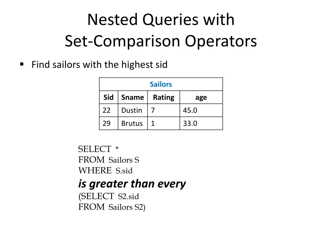 nested queries with set comparison operators 3