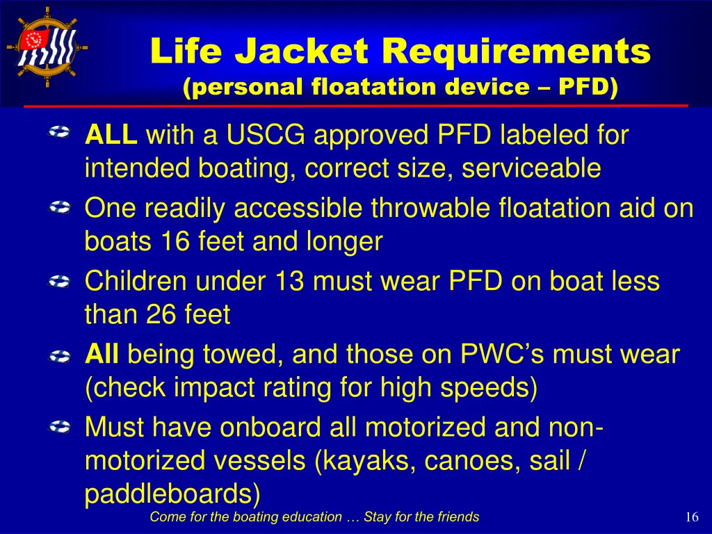 life jacket requirements personal floatation