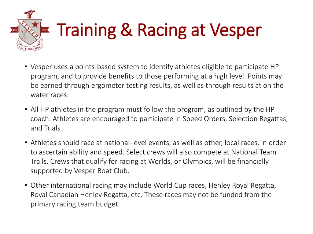 training racing at vesper training racing