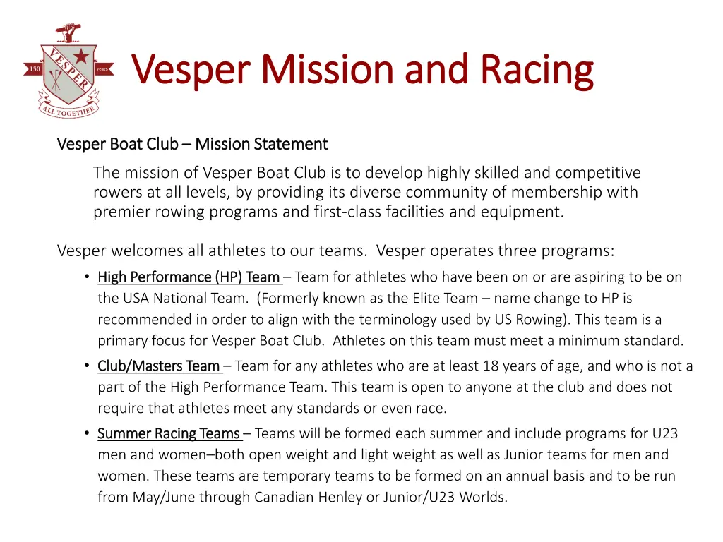 vesper mission and racing vesper mission