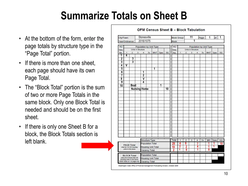 summarize totals on sheet b