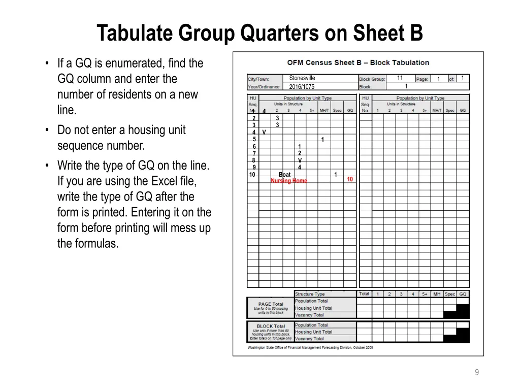 tabulate group quarters on sheet b