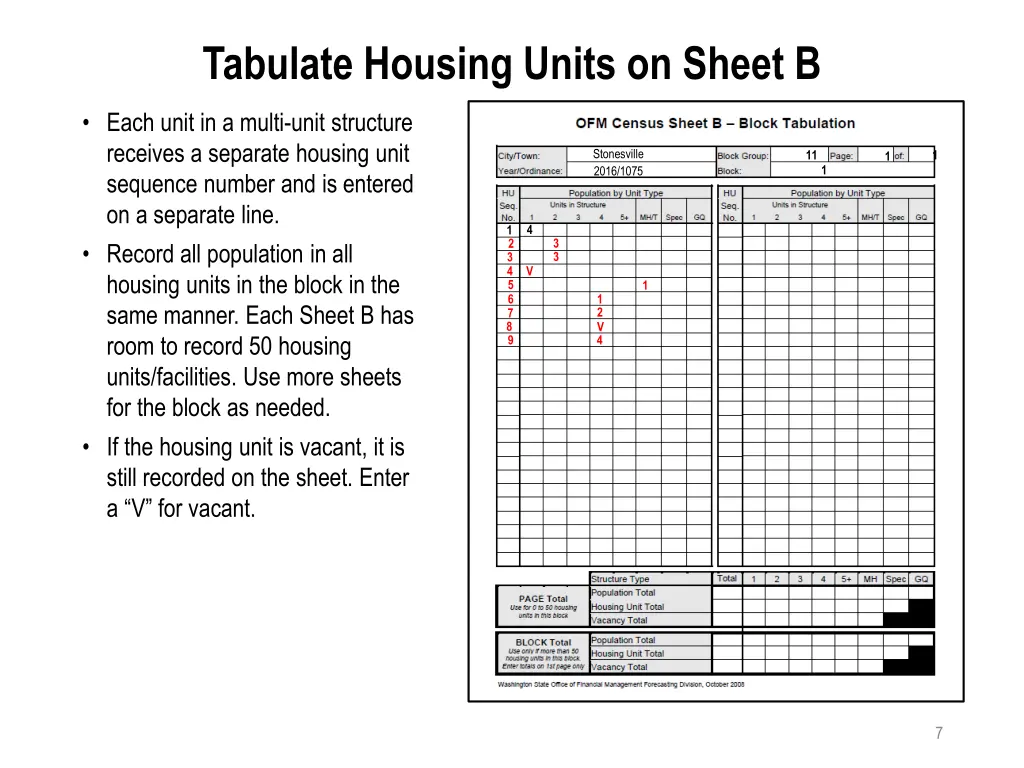 tabulate housing units on sheet b 1