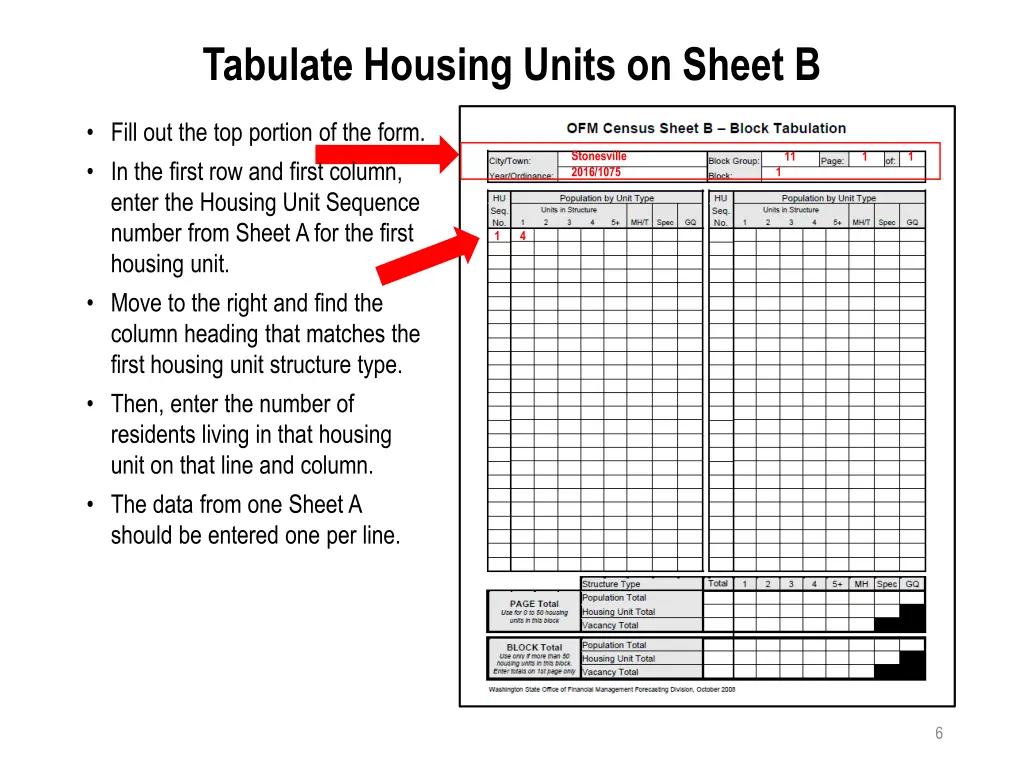 tabulate housing units on sheet b