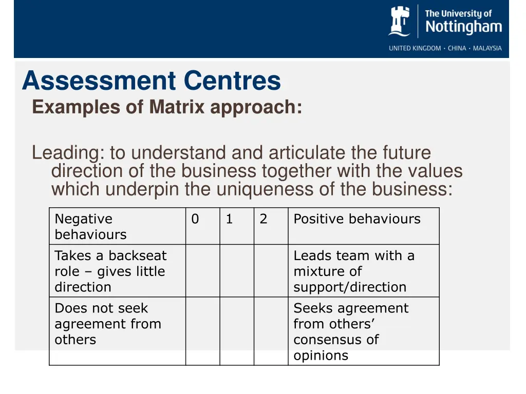 assessment centres examples of matrix approach