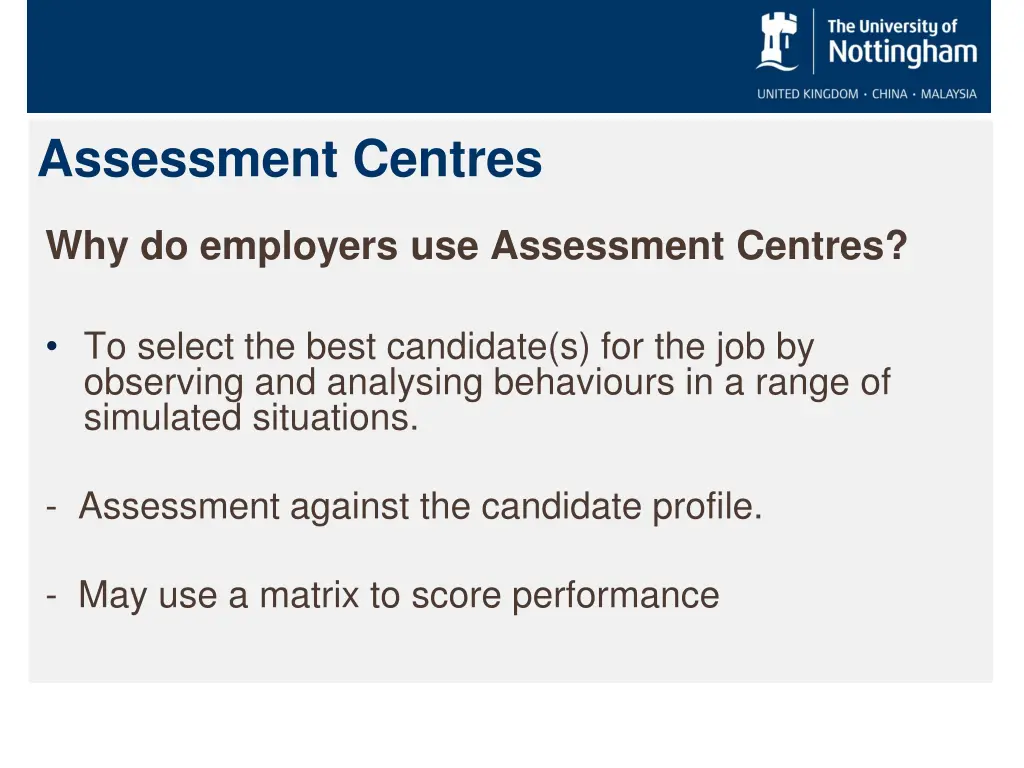 assessment centres