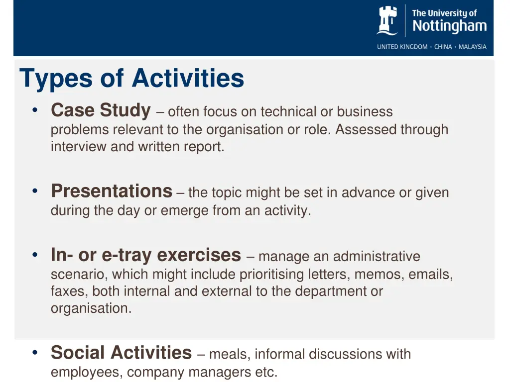 types of activities case study often focus