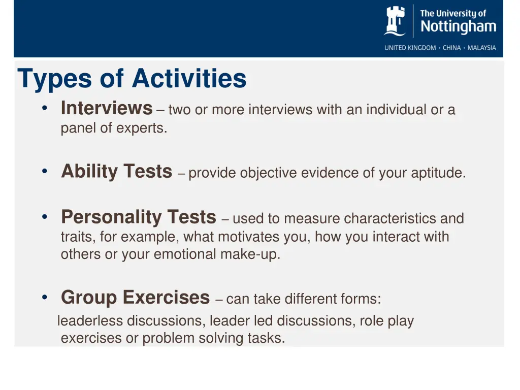 types of activities interviews two or more