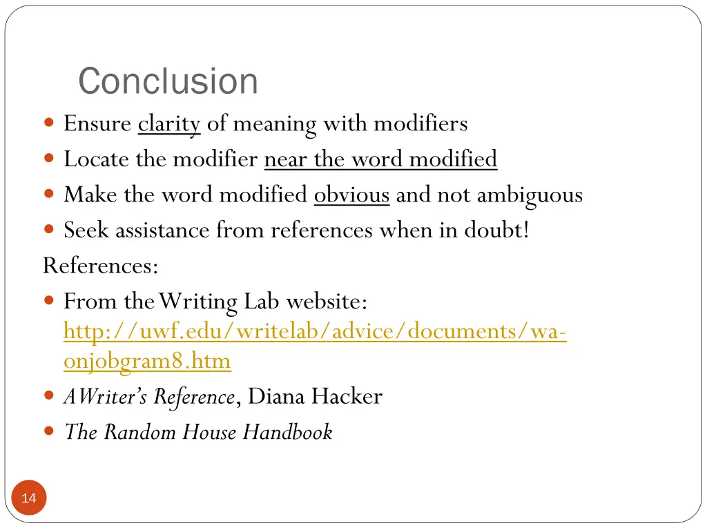 conclusion ensure clarity of meaning with