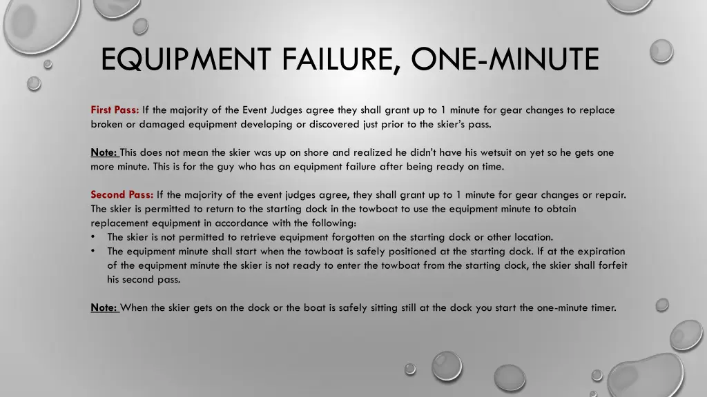 equipment failure one minute