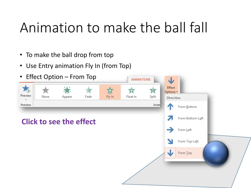 animation to make the ball fall