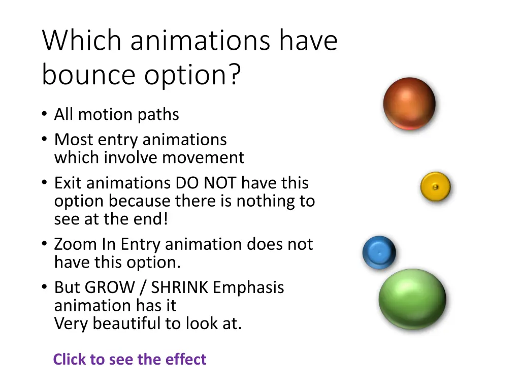 which animations have bounce option