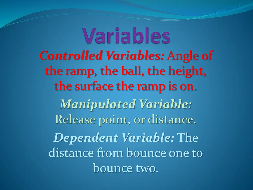 controlled variables angle of the ramp the ball