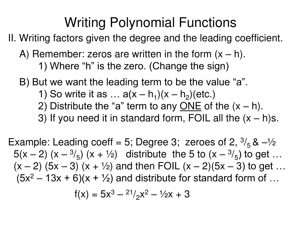 writing polynomial functions 1