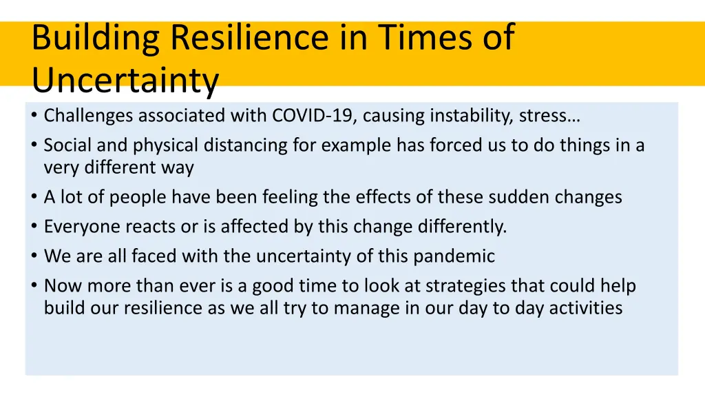 building resilience in times of uncertainty