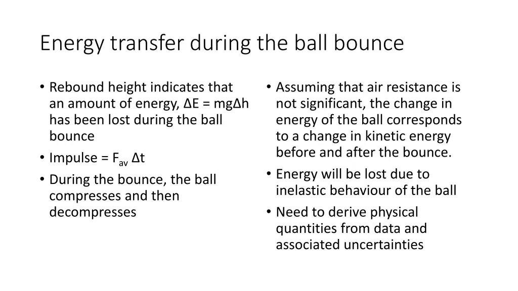 energy transfer during the ball bounce