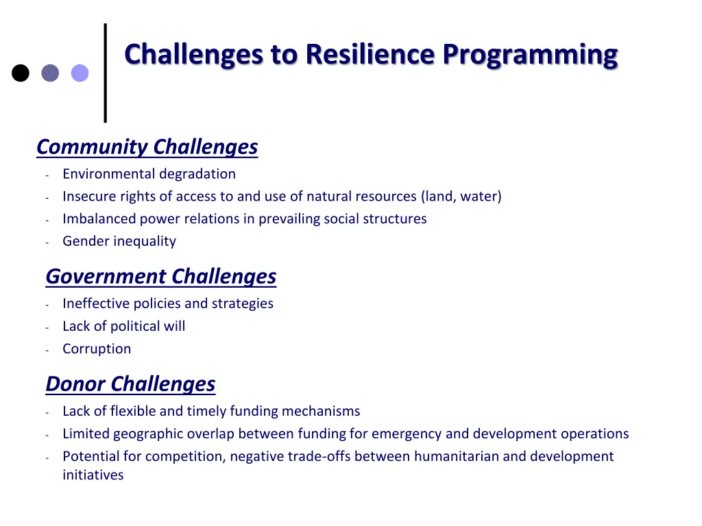 challenges to resilience programming