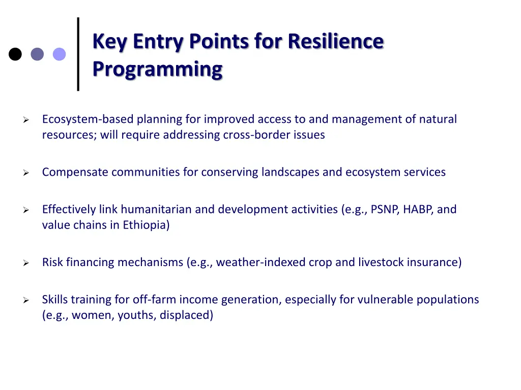 key entry points for resilience programming