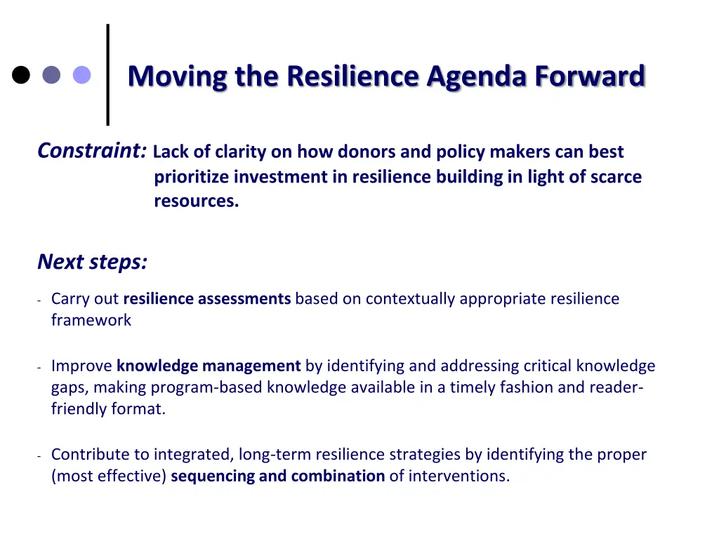 moving the resilience agenda forward