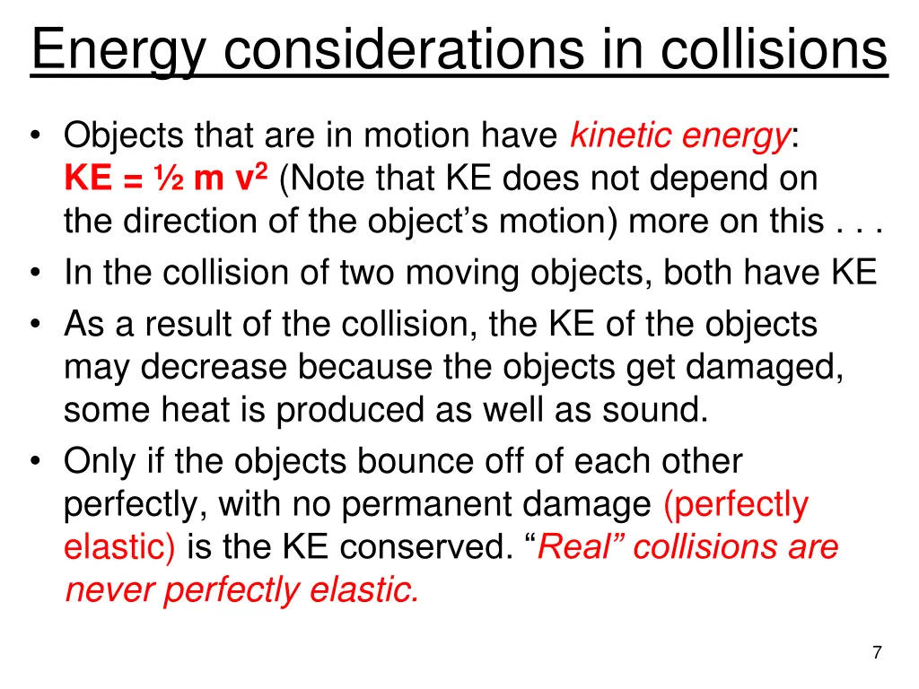 energy considerations in collisions