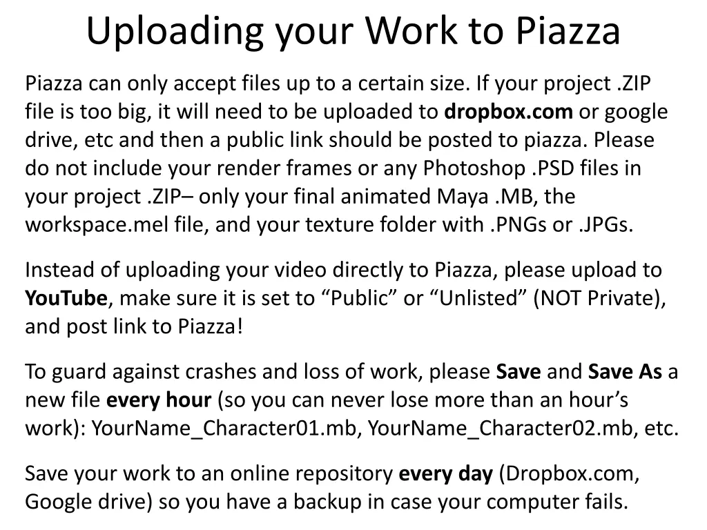 uploading your work to piazza