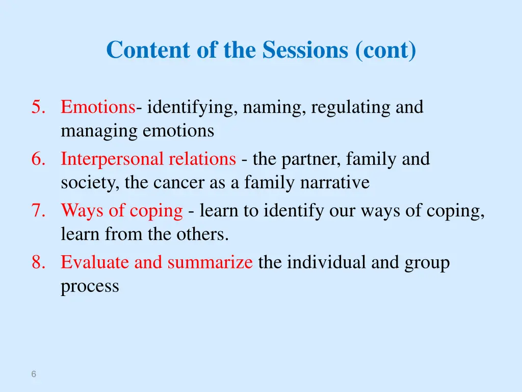 content of the sessions cont