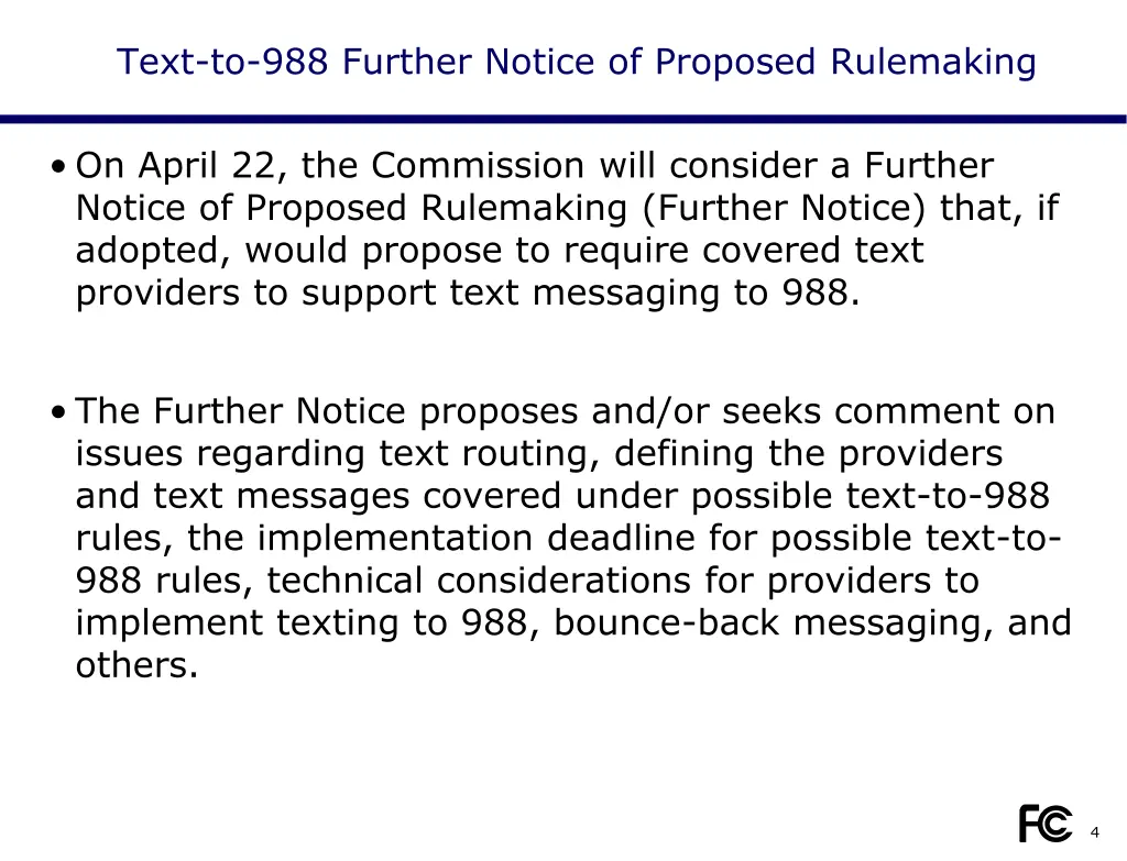 text to 988 further notice of proposed rulemaking