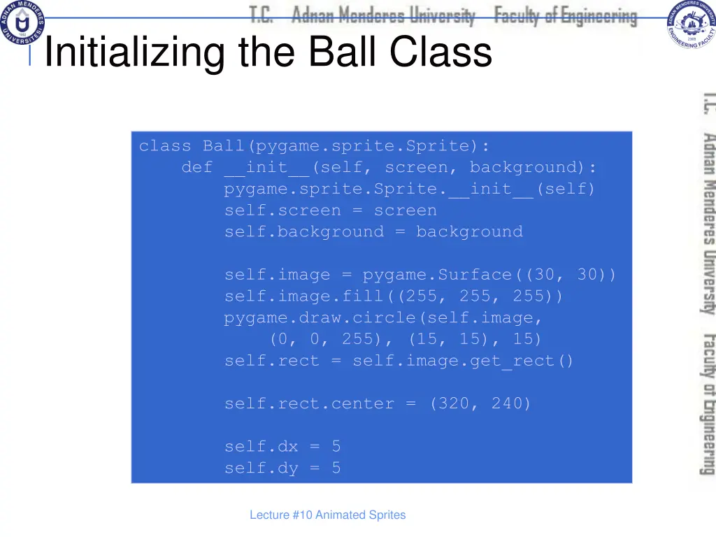 initializing the ball class