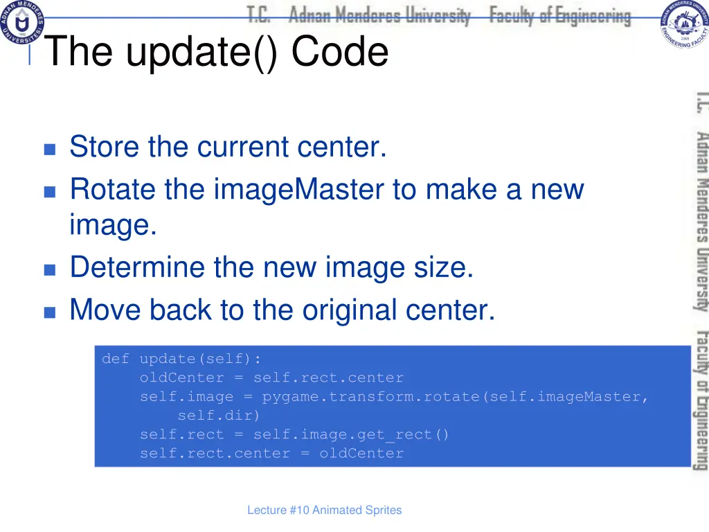 the update code